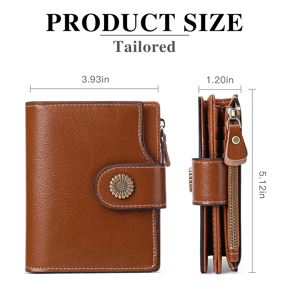 FALAN MULE Genuine Leather Small Wallet for Women, RFID Blocking, Compact Size, Brown