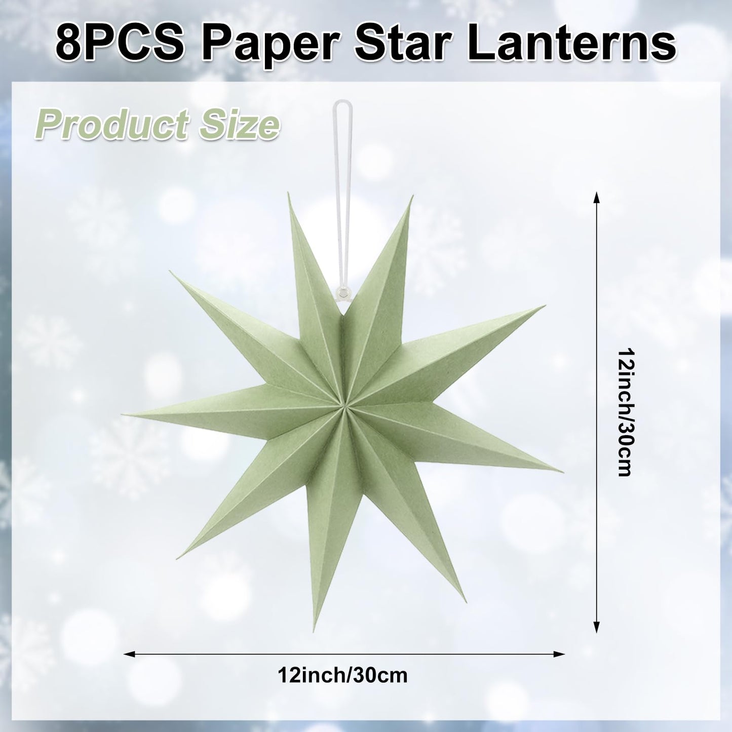8 Pack Sage Green 9-Pointed Paper Star Lantern Christmas Hanging Paper Lampshade Christmas 12 inch Star Pendant for Xmas New Year Wedding Holiday Birthday Birthday Party Home Decoration