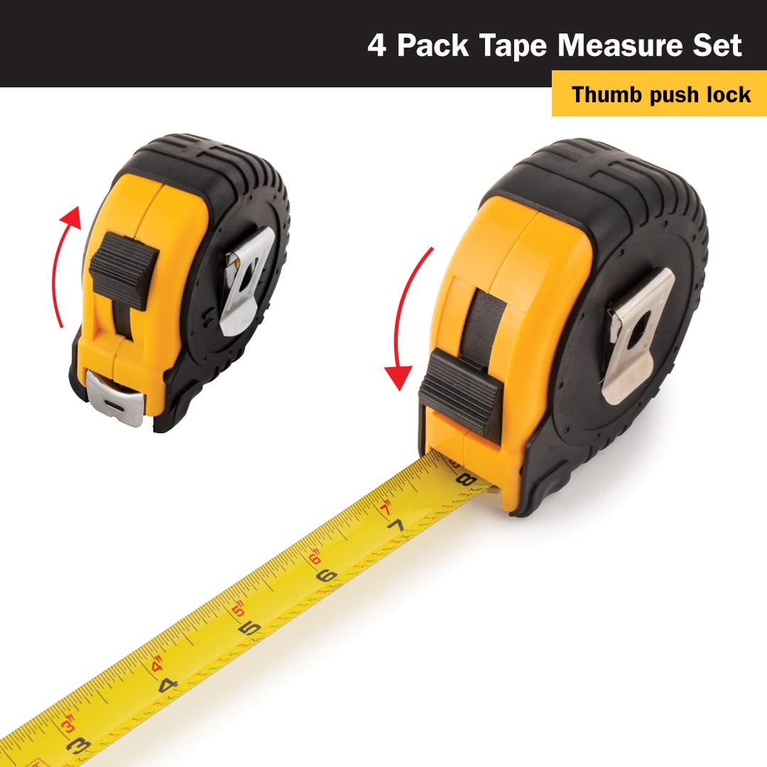 Titan 10902 Tape Measure with Easy-Read Standard Markings and Durable Case, 4-Piece Set, 12-Foot, 16-Foot, 25-Foot and 33-Foot