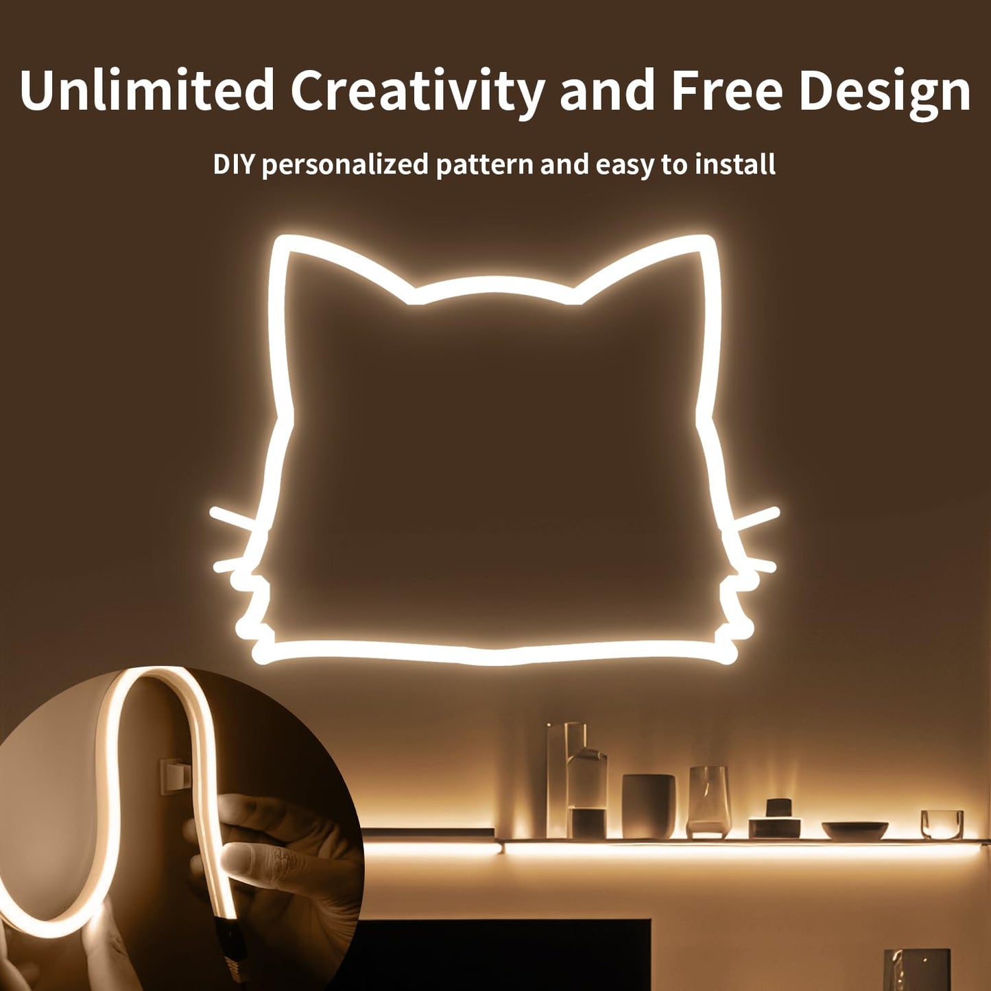 iNextStation Warm White LED Rope Lights 16.4FT/5M DC12V LED Strip Lights, IP65 Waterproof Silicone Neon Light Strip, Flexible Led Light Strip 0.98in Cut for DIY, Rope Led Lights for Bedroom(with Plug)