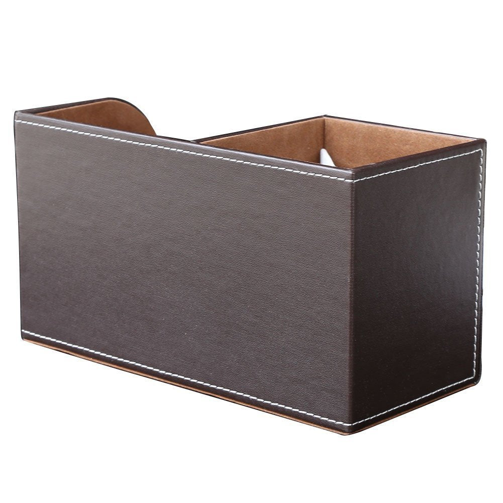 KINGFOM Desk Organizer Office Supplies Caddy Pu Leather Multi-function Storage Box Pen/Pencil,Cell phone, Business Name Cards Remote Control Holder with Small Drawer Brown