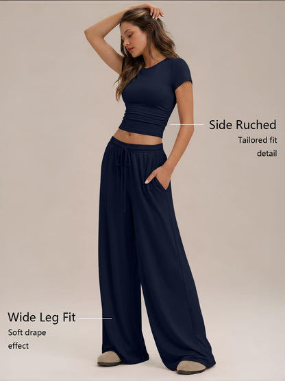 Trendy Queen Womens 2 Two Piece Set 2026 Summer Workout Vacation Gym Clothes Spring Fashion Lounge Matching Airport Travel Outfit Resort Wear Fitness Athleisure Clothing