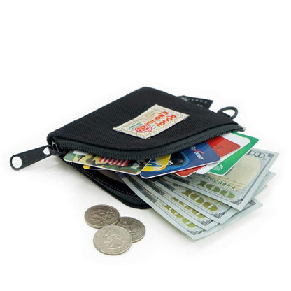 Rough Enough Small Coin Purse Card Wallet Pouch with Zipper Neck Lanyard Keychain for Men Women Teen Boys Black Cordura