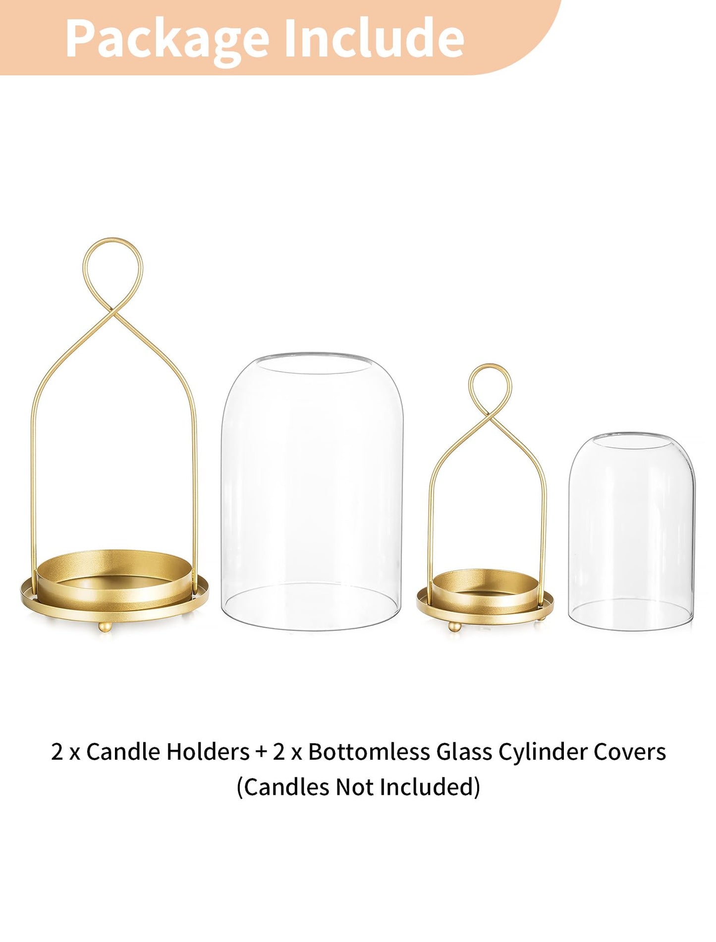 NUPTIO Glass Lanterns Decorative Outdoor: Gold Hurricane Candle Holders for Pillar Candles - Set of 2 Hanging Lantern for Home Thanksgiving Christmas Party Centerpiece