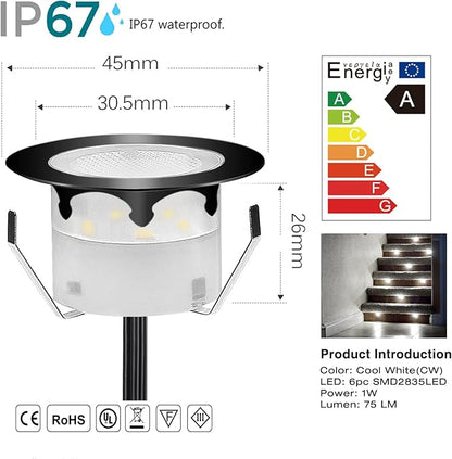 Led Deck Lights Outdoor Waterproof Low Voltage Stainless Steel Cool White 1W Outdoor Yard Garden Decoration Lamps Landscape Pathway Patio Step Stairs LED In-ground Lights(Black Border,1 Pack