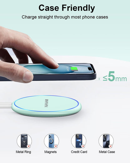 NANAMI Fast Wireless Charger [2 Pack] - Qi Certified Wireless Charging Pad for iPhone 17/17 Pro/17 Pro Max/16/15/14/13/13 Pro/12,10W for Samsung Galaxy S25/S25 Ultra/S24/S24 Ultra/S23/S22, New Airpods