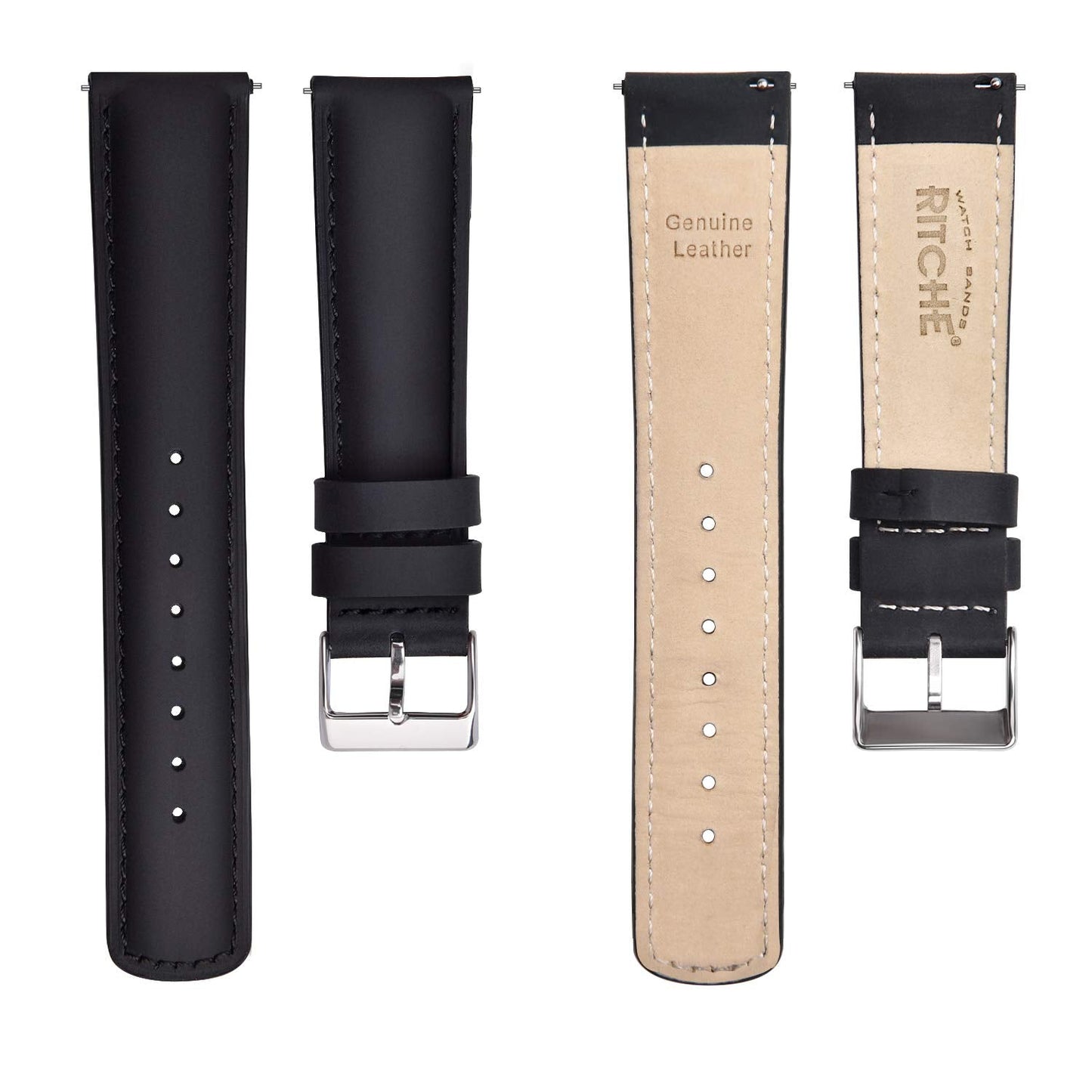Ritche Genuine Classic Vintage Quick Release Black Leather Watch Band 18mm Top Grain Leather Watch Strap, White Elephant Gifts, Stocking Stuffers for Men, Father's Day gifts
