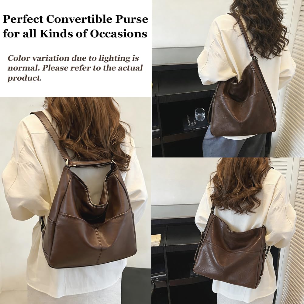 Ruvafeny Convertible Backpack Purse for Women Tote Backpack Convertible Hobo Bag Vegan Leather Crossbody Shoulder Handbags