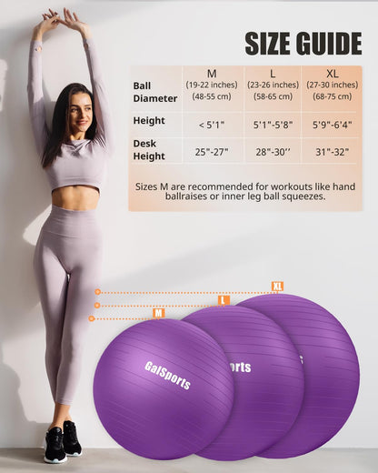 GalSports Anti-Burst Slip Resistant Stability Ball - Swiss Ball for Home Gym & Physical Therapy