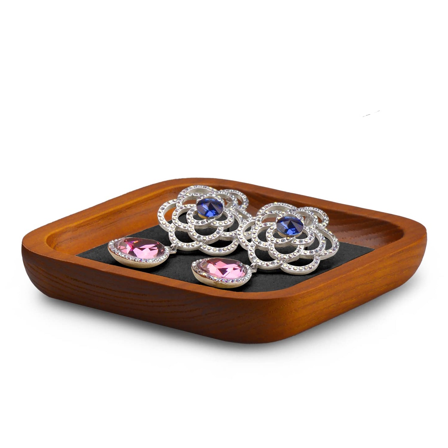 Oirlv Solid Wood Jewelry Display Tray Small Jewelry Tray Rings Earrings Bracelets Necklace Holder Organizer (Small, Grey)