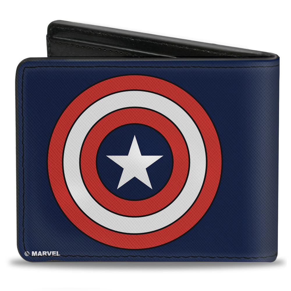 Buckle-Down mens Buckle-down Pu Bifold - Captain America Shield Full Color Navy Bi Fold Wallet, Multicolor, One Size US