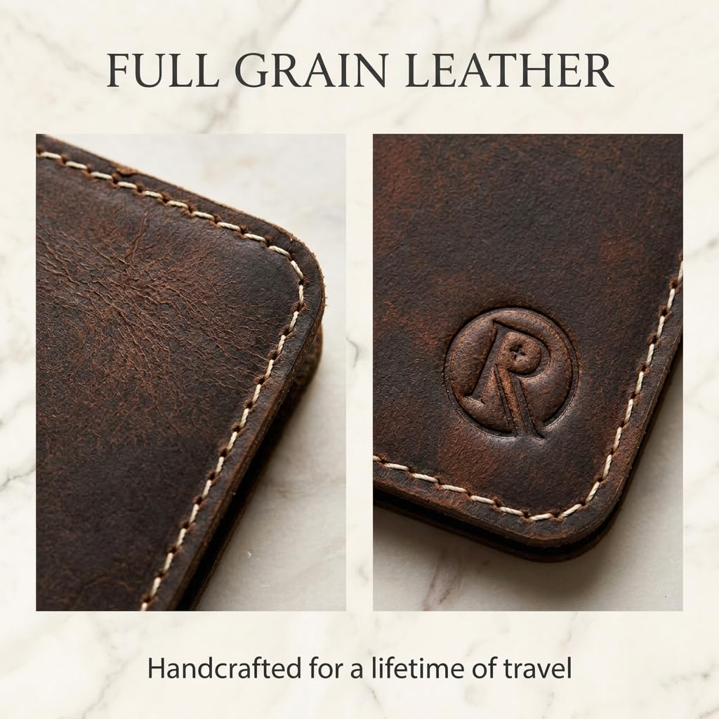 Rustique Leather Passport Holder Collection - Handmade Travel Wallet & Organizer - Full Grain Crazy Horse Leather Covers for Men & Women (Multiple Styles) (Document Organizer - Tobacco & Honey)