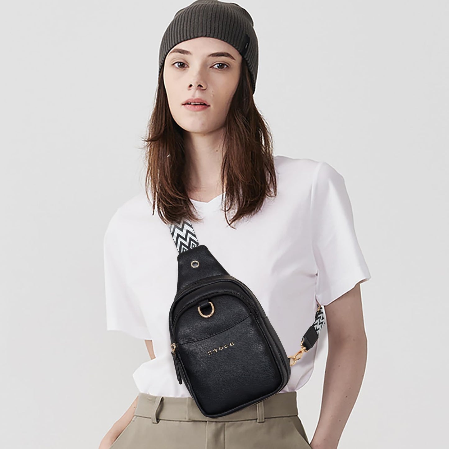 OSOCE Crossbody Bags for Women Sling Bag Anti Theft PU Leather Travel Chest Purse Small Adjustable Strap Fits Large Phone