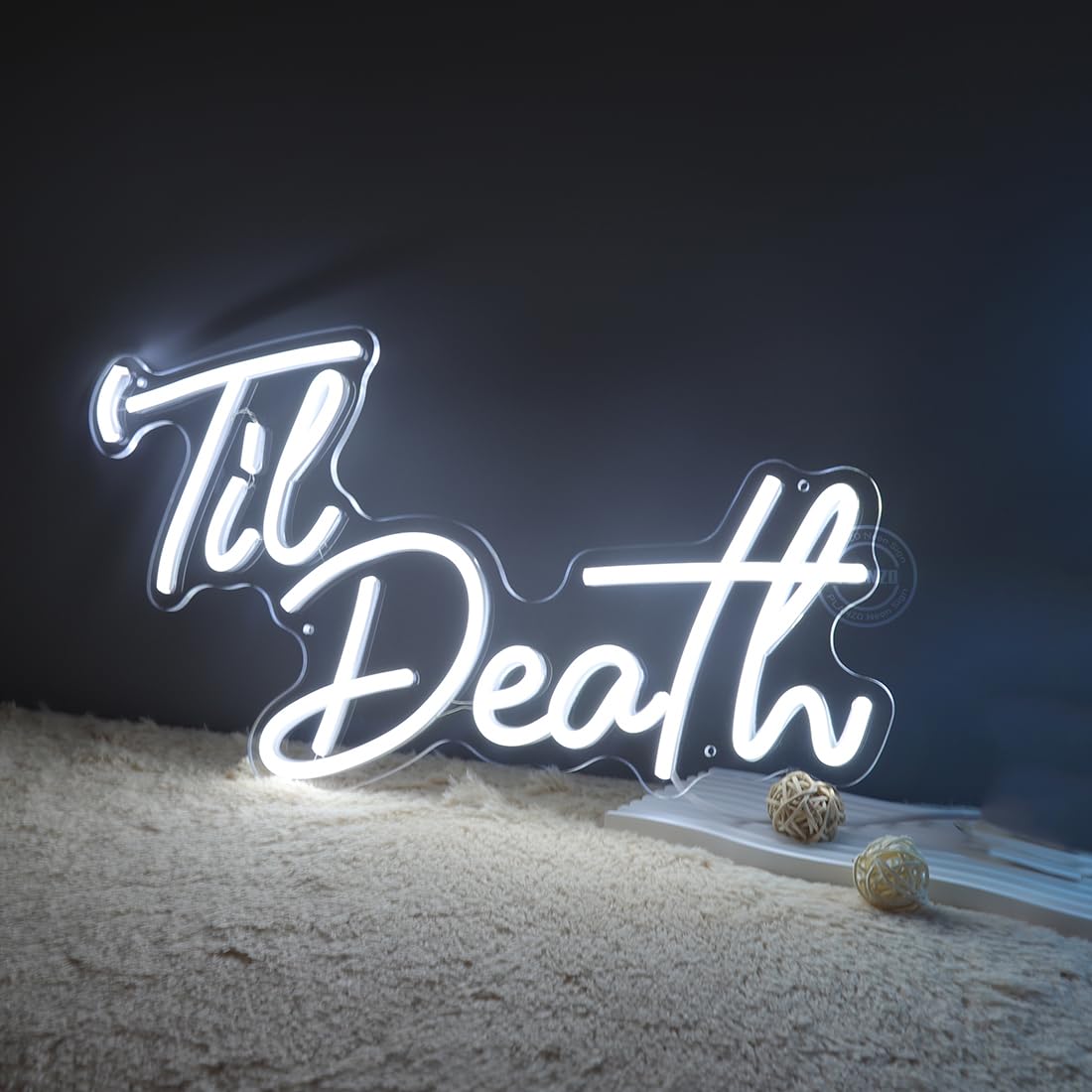 Planzo Til Death LED Neon Sign Bedroom Gothic Birthday Wedding Party Home Living Room Wall Decor Anniversary Engagement Christmas Gift 5V USB Powered with Dimmer Switch 17IN Cold White