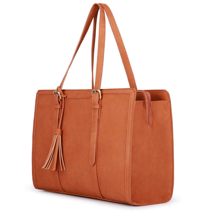 ECOSUSI Laptop Bag For Women 15.6 Inch Work Tote Bags PU Leather Computer Purse For Business Office With 3 Layer Compartments
