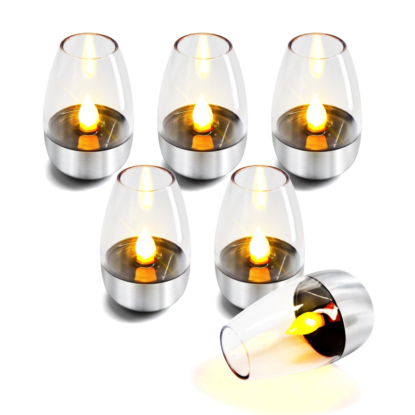 ISUNMEA Solar Outdoor Waterproof Flickering Flameless Candles - 6 Pack Rechargeable LED Battery Operated Fake Faux Tea Lights for Wedding, Home, Party, Garden Decor