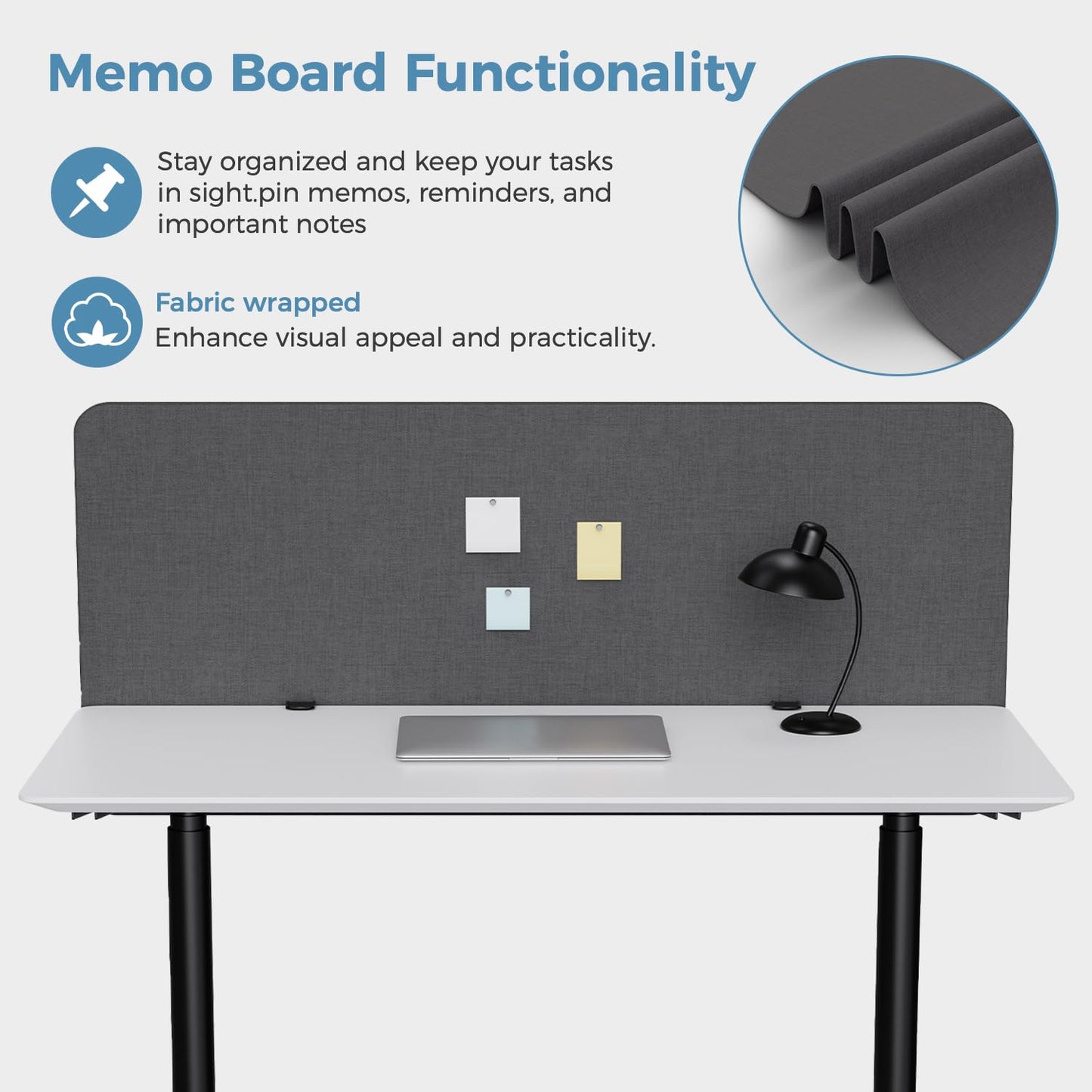 MORDEER 47.2" Privacy Desk Divider Panel, Acoustic Divider Panels for Office, Clamp-on Cubicle Office Room Dividers, Easy Assemble, Dark Grey