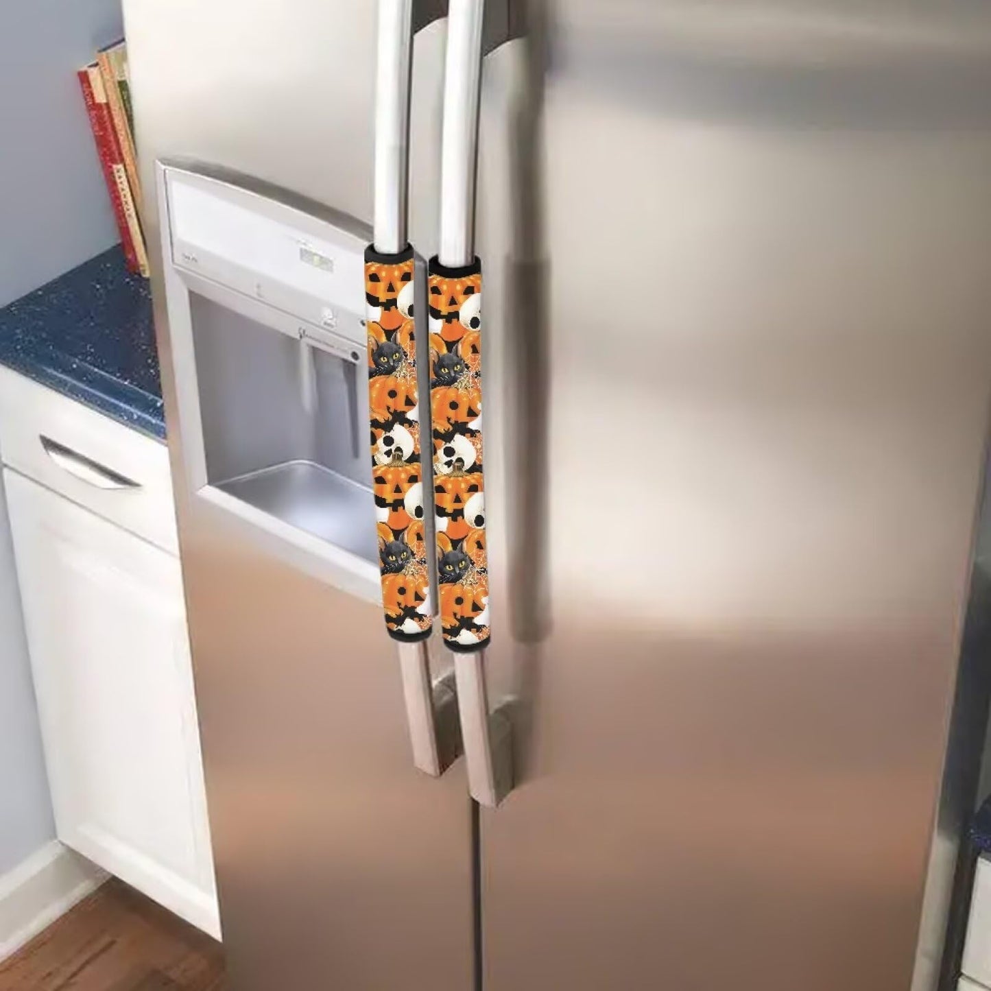 HUISEFOR Pumpkin Fridge Door Handle Covers Ghost Refrigerator Handle Covers Set of 6, Non-Slip Microwave Dishwasher Door Cloth Protector, Keep Off Fingerprints,Food Stains Halloween Decor