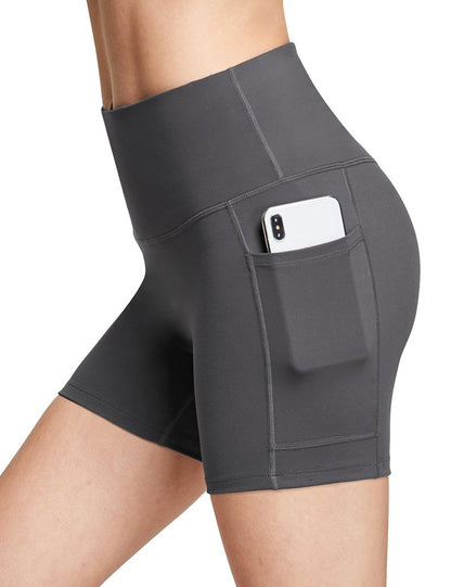 baleaf Biker Shorts Women Yoga Gym Workout Spandex Running Volleyball Tummy Control Compression with Pockets Soft 5" Gray XXXL