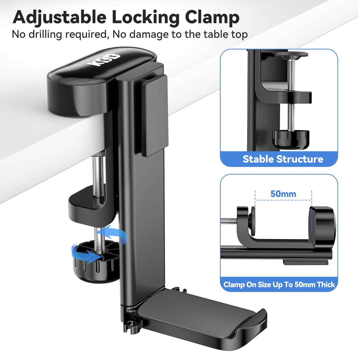 KDD 5 in 1 Desk Controller Holder - Rotating Headphone Hanger with Cup Holder - Clamp On Desk Organizer Holds Controller, Headphone, Cup, Mobile phone and Pen(Black)