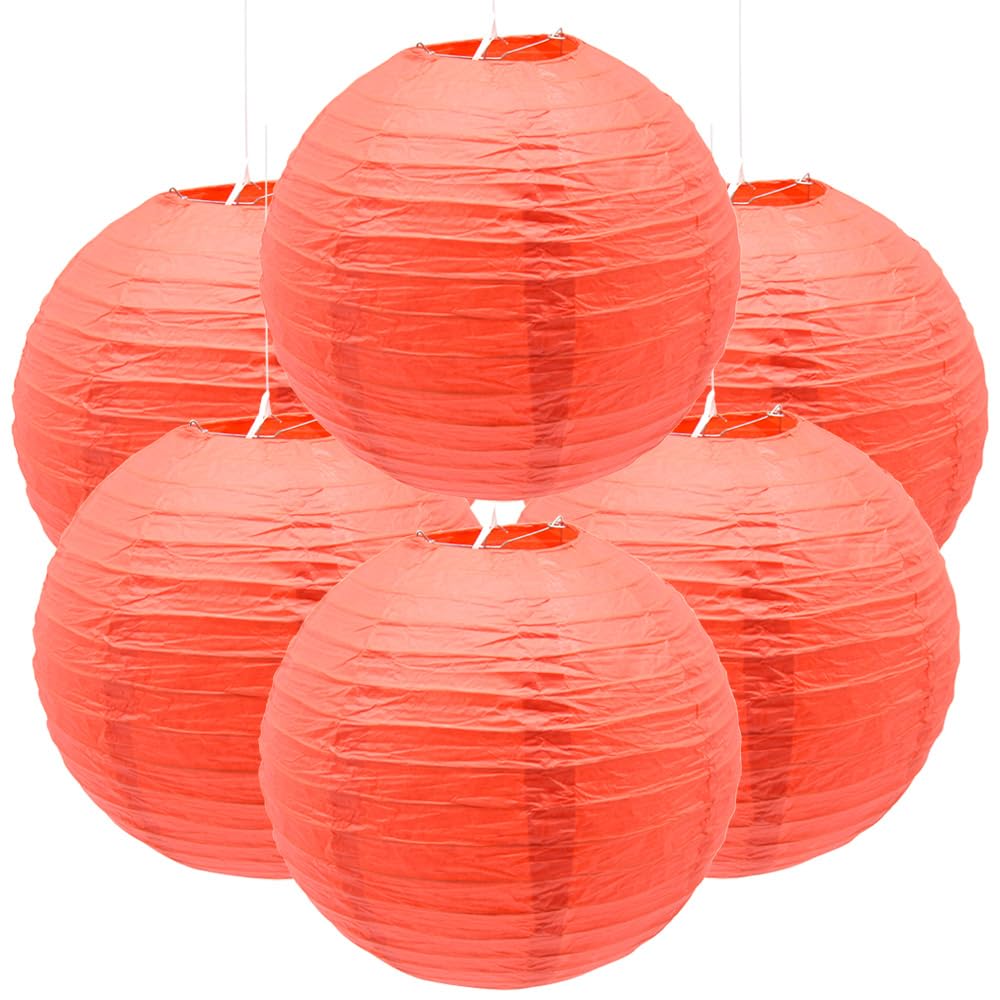 Ruidee 6Pcs Paper Lanterns Decorative Round Hanging Paper Lanterns for Birthday, Wedding, Christmas Xmas, Bridal, Home Decor, Party Decoration（12in/Red ）