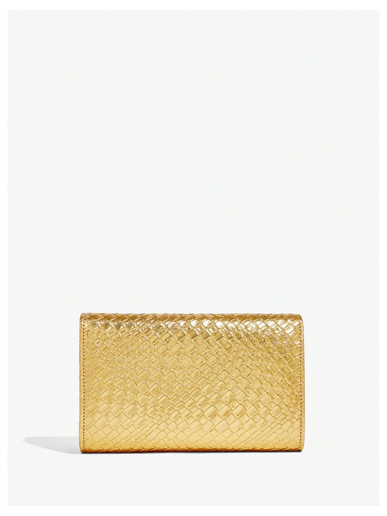 QWINEE Women's PU Leather Evening Wedding Party Clutch Purse with Chain Metal Decoration Trendy Causal Shoulder Bag Gold One Size