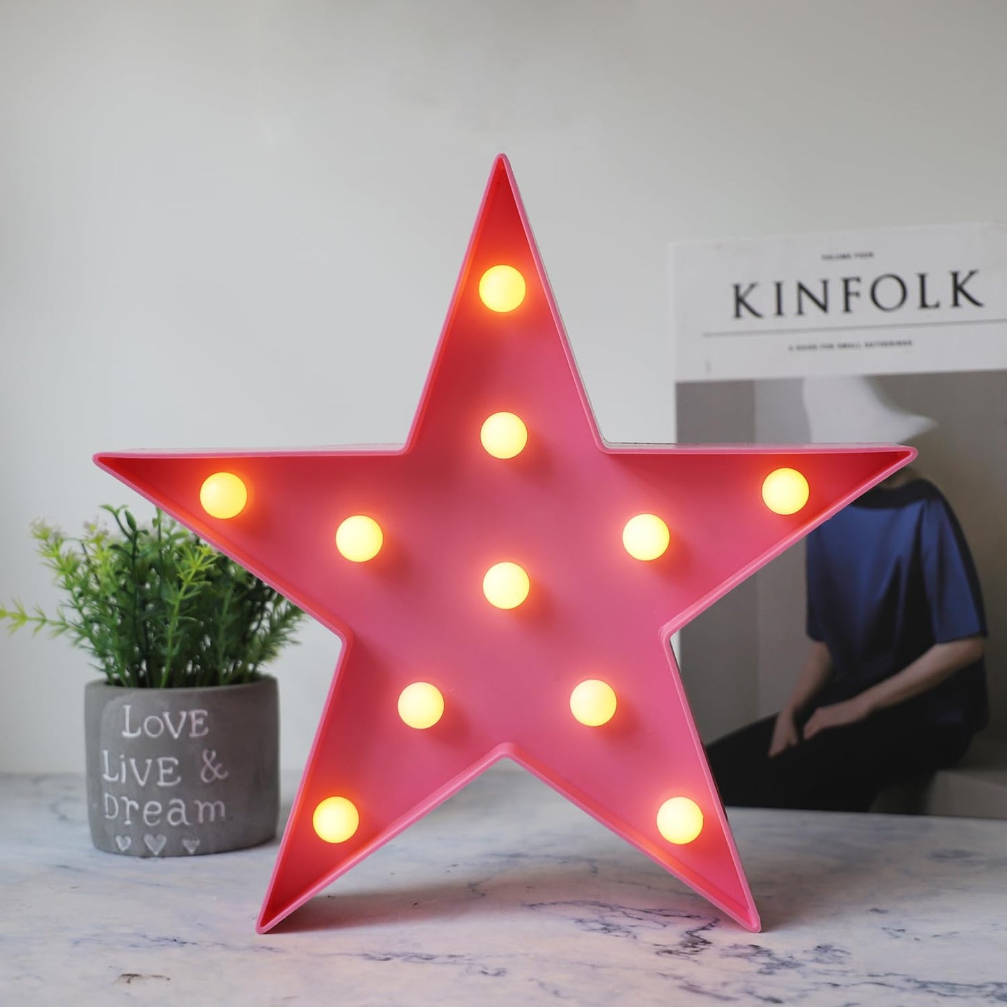 LED Marquee Star Signs Night Lights, Battery Operated Star Shaped Desk Table Lamp for Kids, Baby, Child, Girl Gift, Nursery Room, Wall Decor-Pink