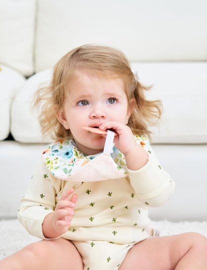 Muslin Baby bibs 6-Pack and Teething Toys 6-Pack Made with 100% Organic Cotton, Absorbent and Soft For Baby girl