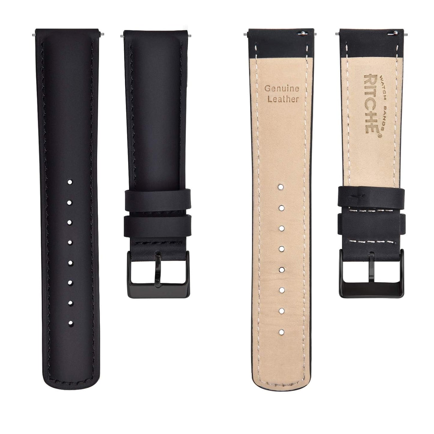 Ritche Genuine 21mm Leather Watch Band Compatible with Timex Expedition Fossil Seiko Classic Vintage Quick Realease Watch Bands for Men Women Black Watch Strap, White Elephant Gifts, Stocking Stuffers for Men, Father's Day gifts
