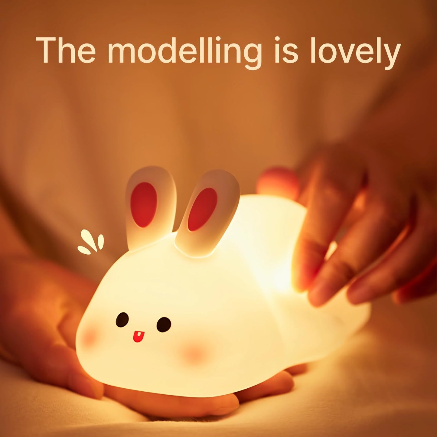 gofuch Night Light for Kids, Chubby-Faced Rabbit lamp 3-Level Dimmable USB Rechargeable Lamp with Timer, Soothing Animal Toy for Nursery Bedroom Dorm Decor, Gift for Boys Girls Teens Adults