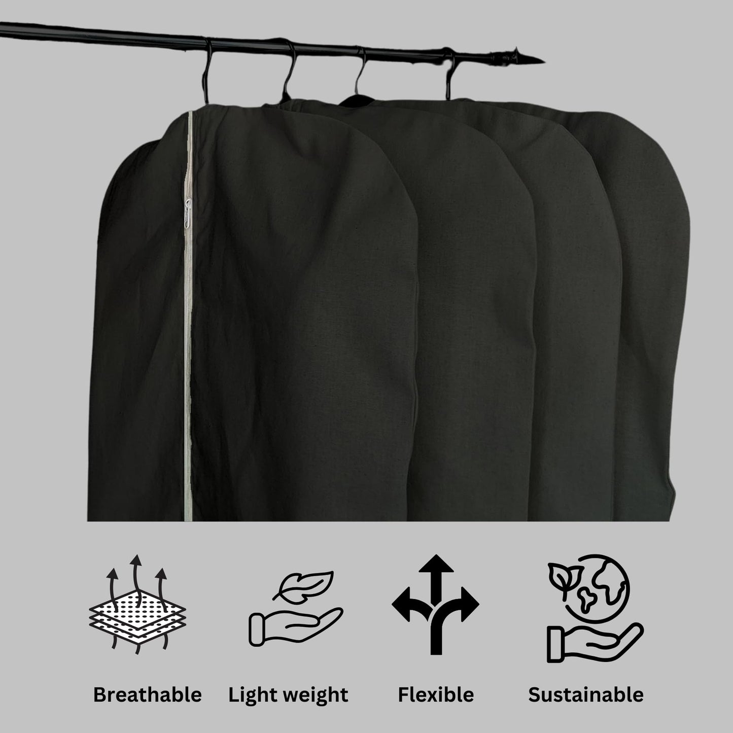 Forever Cotton Premium 100% Cotton Garment Bags – 35" Black Canvas Suit Cover with YKK Zipper – Breathable, Dust-Proof Storage for Suits, Coats, Dresses, Jackets & Travel/Closet Use