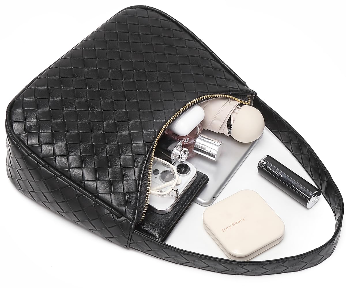 CYHTWSDJ Shoulder Bags for Women, Cute Hobo Tote Handbag Mini Clutch Purse with Zipper Closure (BZ black)