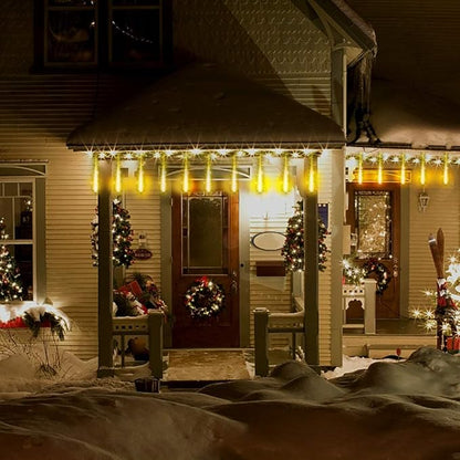 Kwaiffeo Warm White Icicle Lights Outdoor, 40-Tube Meteor Shower Lights for Christmas Thanksgiving New Year Party Yard Wedding Decor, Equivalent to 5 Sets of 8-Tubes