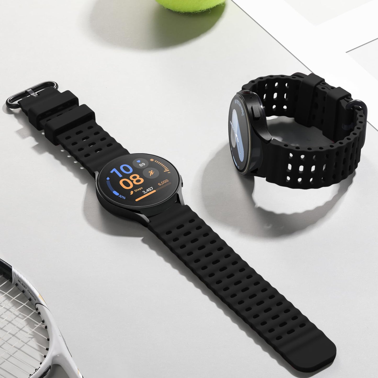 Sport Band for Samsung Galaxy Watch 7 5 4 6 FE 44mm 40mm/for Galaxy Watch 6/4 Classic 47mm 43mm 46mm 42mm/Watch 5 Pro 45mm, No Gap Breathable Soft Silicone Strap 20mm Replacement Men Women, Black