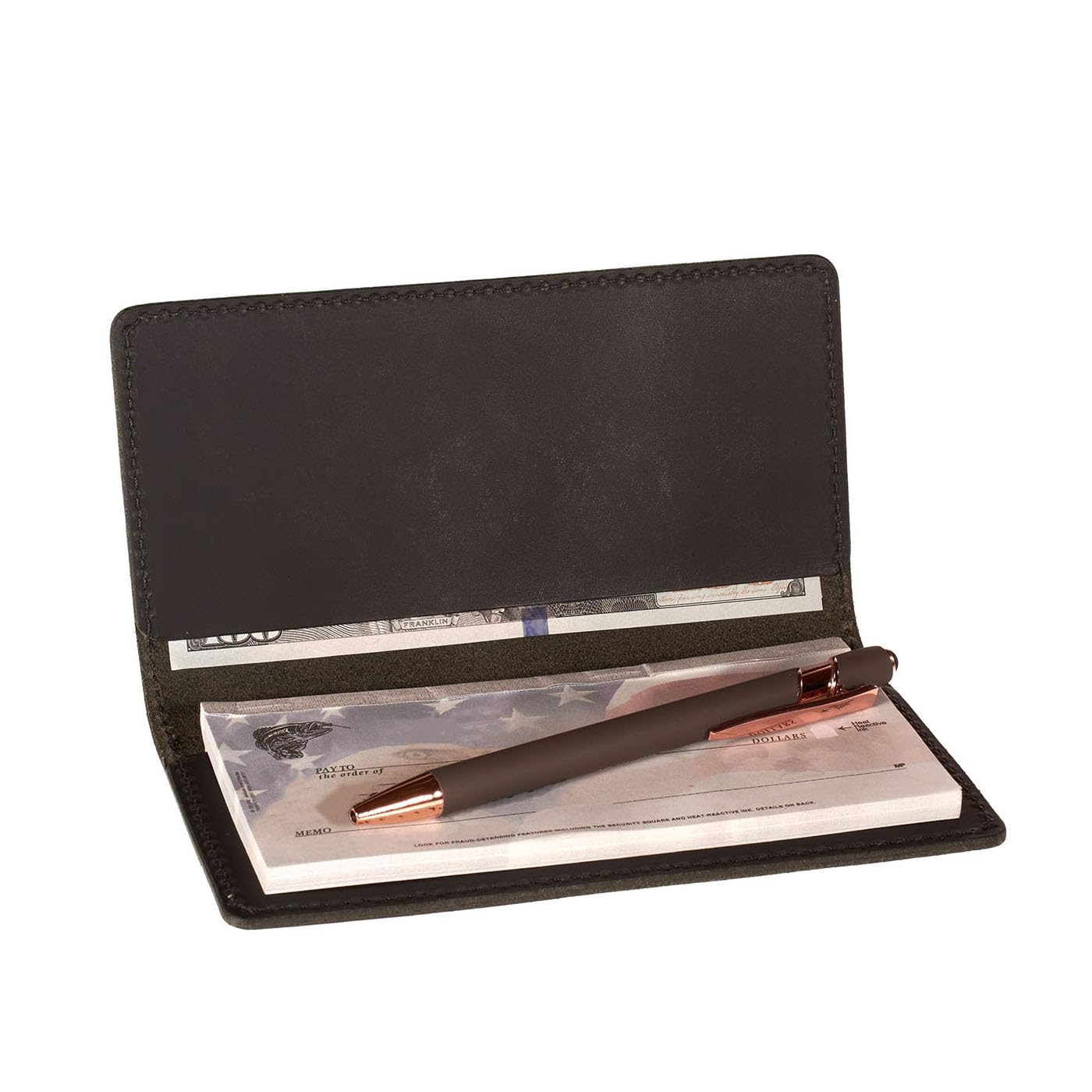 Nohma Leather Checkbook Cover - Leather Checkbook Wallet for Standard Checks, Handmade in USA (Checkbook, Black)