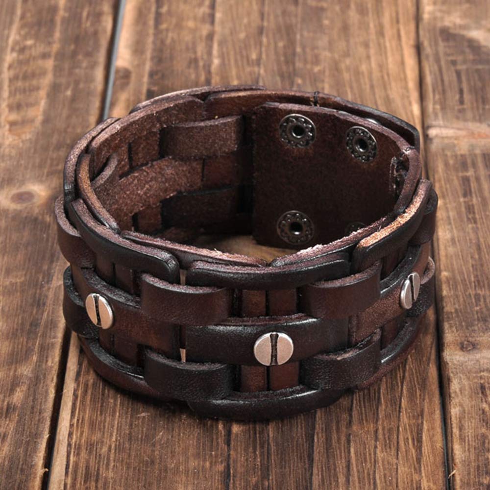 Zysta Punk Gothic Mens Genuine Leather Braided Bracelet Wristband Cuff Bangle 8.5-9" Brown