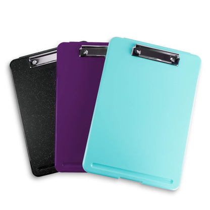 Super Z Outlet Slim Plastic Nursing RN Style Coaches Clipboard with Open Foldable Storage, Classroom Teacher College Size (9.5" x 13.5") (3-Pack (Assorted Alternate))