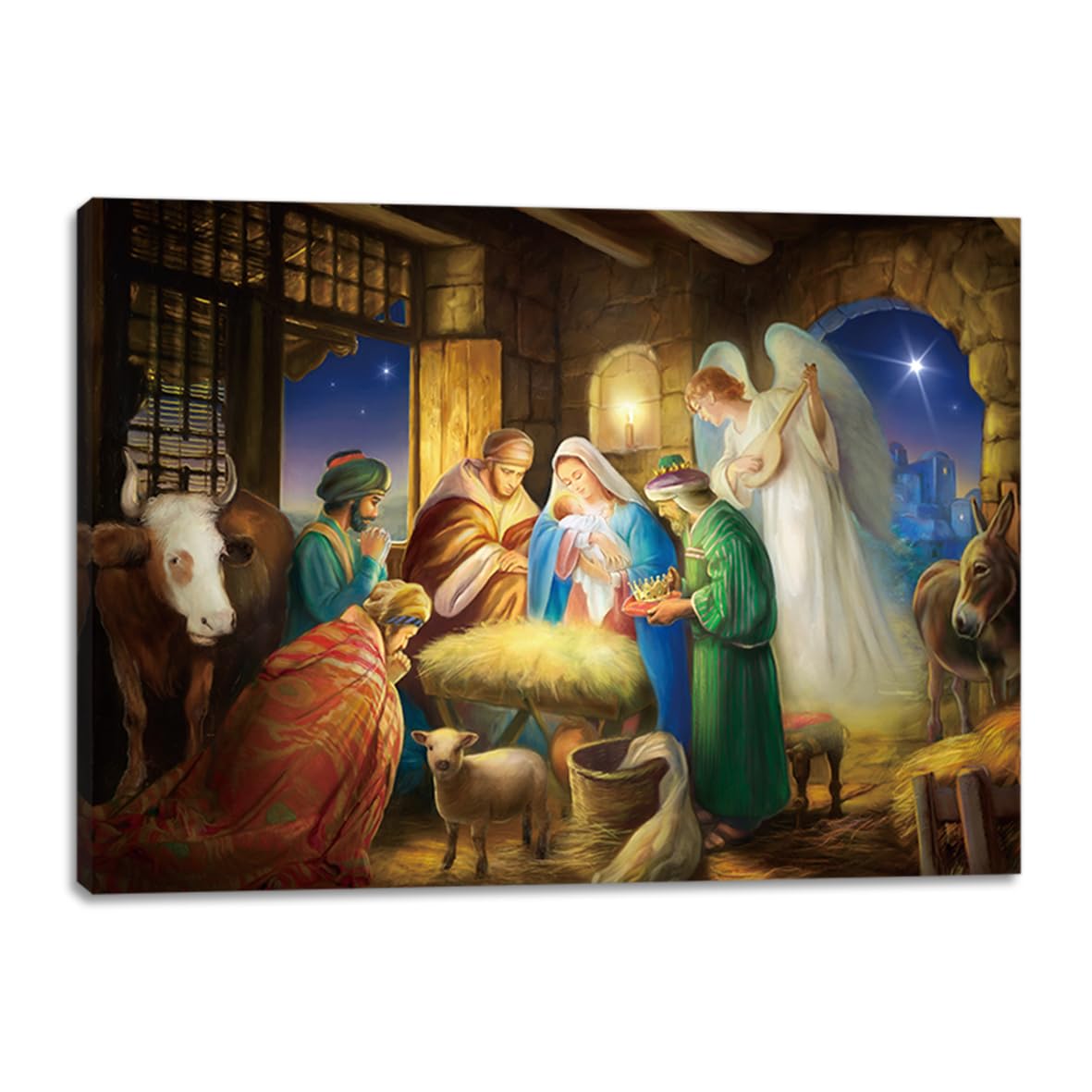 alottagifts Nativity Lighted Canvas Wall Art Print 16" x 12" With Timer | LED Canvas Wall Art Print Design | Modern Artwork for Living Room (Nativity, 16" x 12")