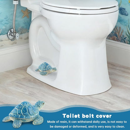 2Pcs Turtle Toilet Bolt Covers Decorative, Sea Turtle Ceramic Bolt Screw Covers, Bathroom Bowl Bol-t Decor, Toilet Knob Covers Easy Installation Bathroom Replacement Parts