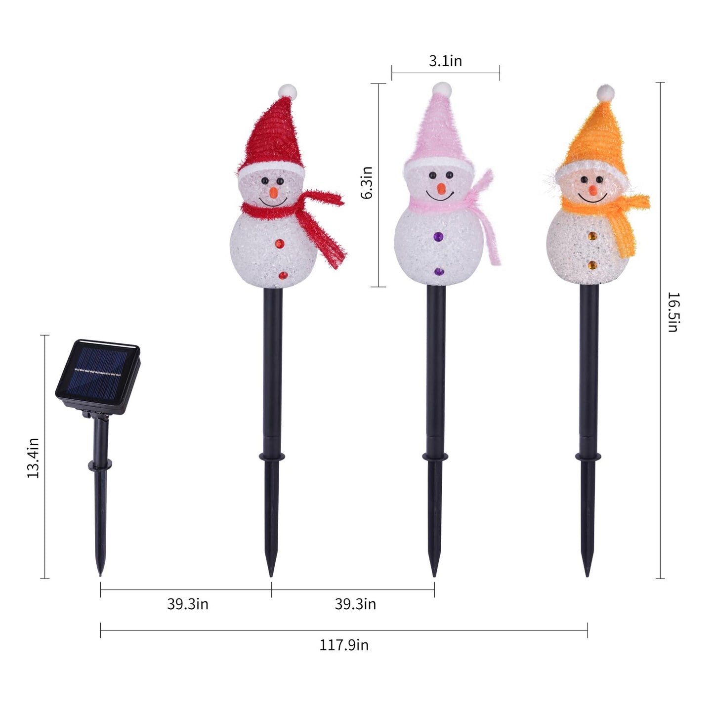 TAILERRI Solar Christmas Pathway Lights Outdoor Decorations, Set of 3 LED Snowman Stake Lights, Waterproof Walkway Landscape Light for Yard, Garden, Winter Decor (Red/Pink/Yellow Snowman, 3-Pack)