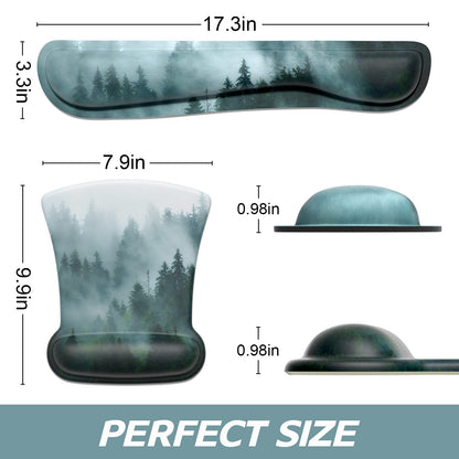 ITNRSIIET Mouse Pad Wrist Support Keyboard Wrist Rest Pad Ergonomic Mousepad Non-Slip Memory Foam Keyboard Pad Easy Typing Pain Relief Perfect for PC Laptop Gaming Office, Fog Forest