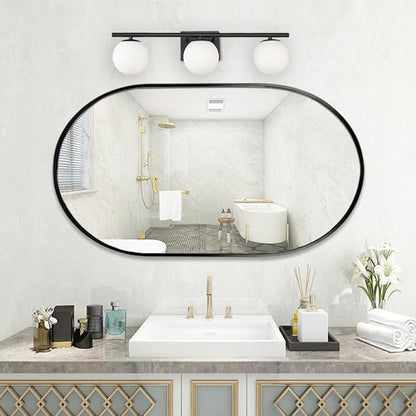 New Bathroom Vanity Light Fixtures 3 Lights Brushed Black Milk White Globe Glass Shade Modern Wall Bar Sconce Over Mirror (Exclude G9 Bulb)