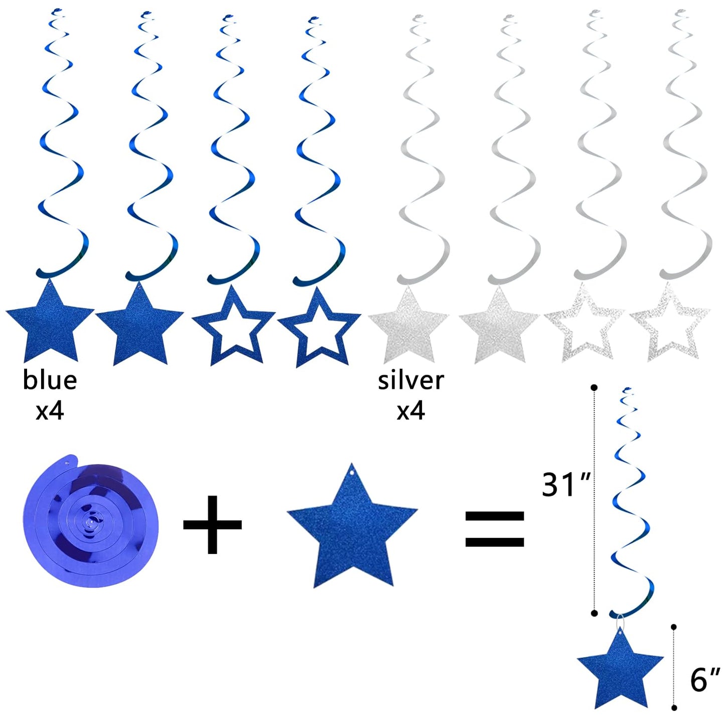 Navy Blue White Silver Birthday Party Decorations for Boys Men, Pre-Strung Navy Blue Birthday Banner with Honeycomb Balls, Stars Hanging Swirl Streamers, Circle Dots Garland, Triangle Pennant
