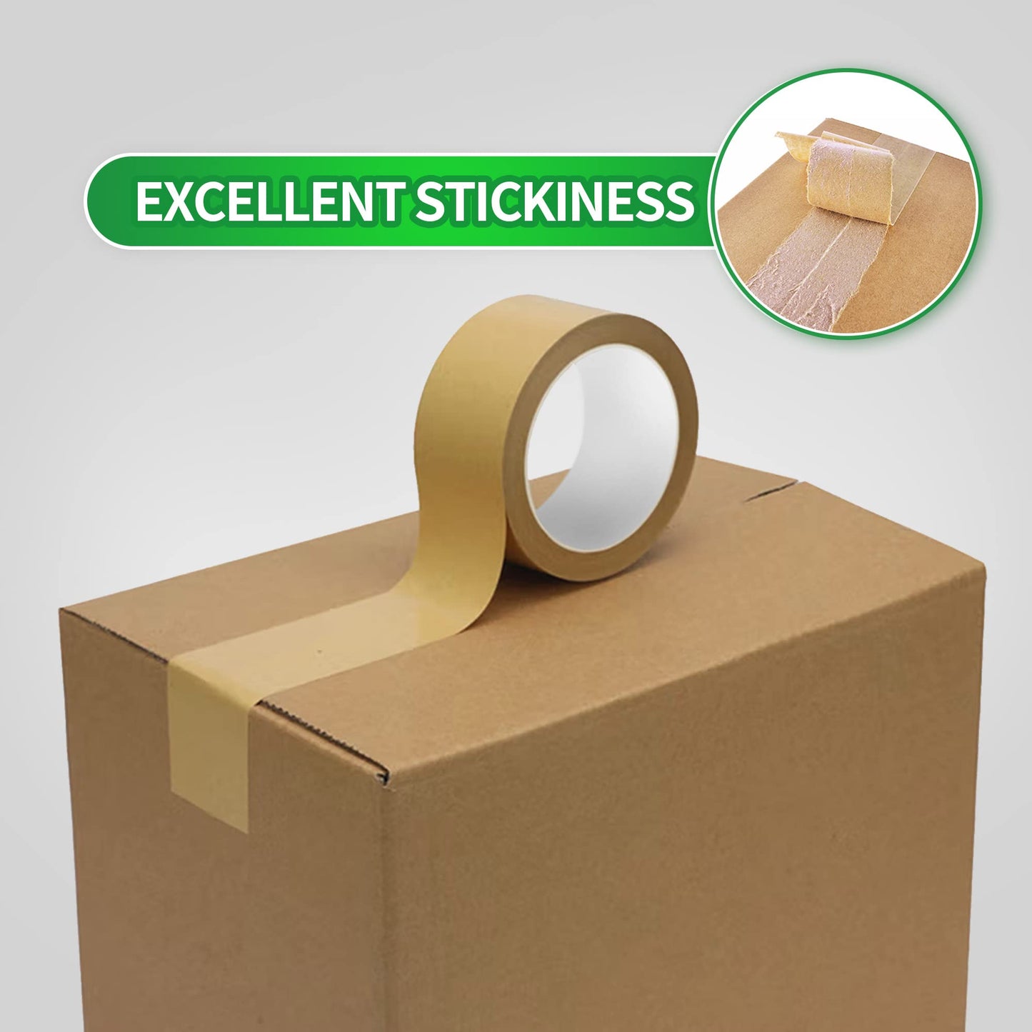 TAPEBEAR Eco-Friendly Kraft Paper Tape, Biodegradable Kraft Paper Tape, Recyclable Writable Packing Tape, Non-Coated Surface for Masking, Sealing, 2inch x 60yards, 6Rolls