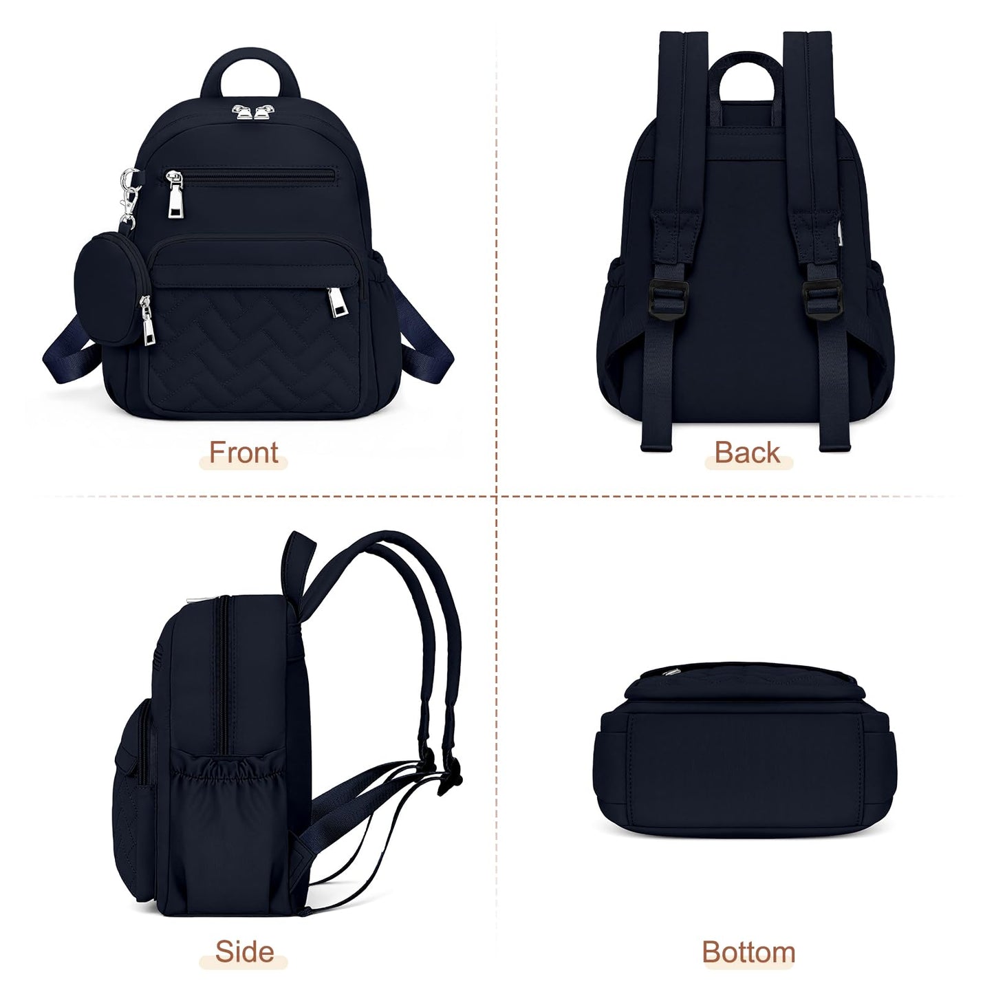 SYTRAH Mini Backpack for Women Small Backpack Purse, Anti Theft Backpack Waterproof Lightweight Puffer Back packs for Travel, Work with Coin Purse Dark Blue