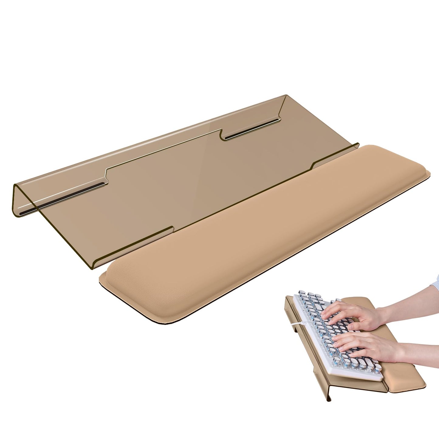 Laborio Computer Keyboard Stand for Desktop, Keyboard Riser Wrist Rest Holder for Easy Typing, Office Desk, Home, School Accessories(Coffee)
