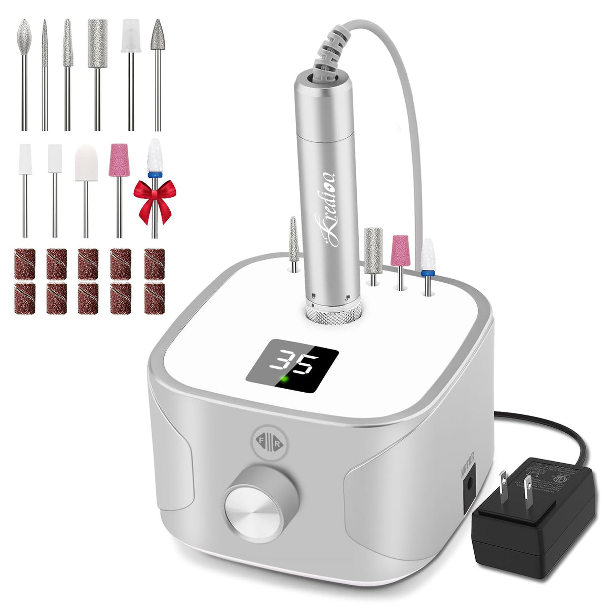 Kredioo Nail Drill Professional Electric 35000RPM Nail Drill Machine Kit Remove Gel Nails Acrylic Polish Thick Toe with 11 Sanding Bits E File Set