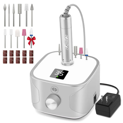 Kredioo Nail Drill Professional Electric 35000RPM Nail Drill Machine Kit Remove Gel Nails Acrylic Polish Thick Toe with 11 Sanding Bits E File Set