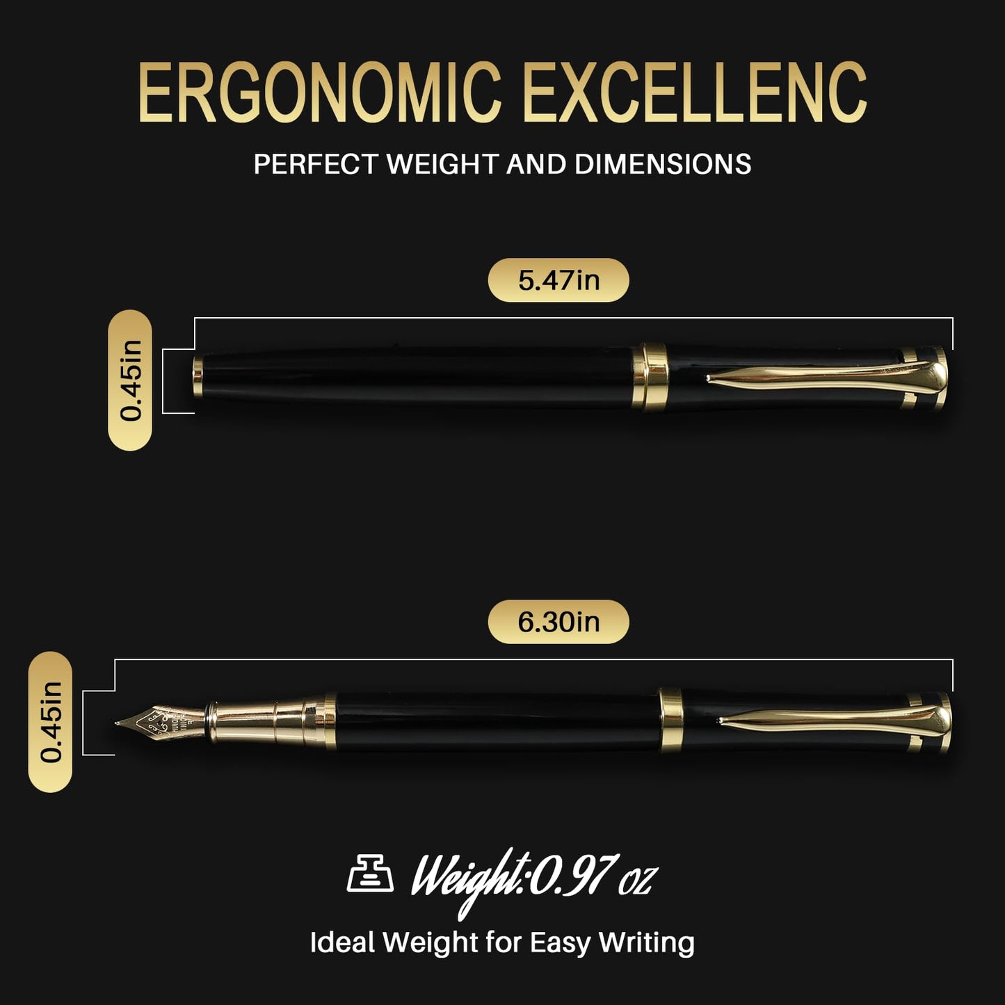FINTANIX Fountain Pen with Fine Nib | Luxury Black Finish, Smooth Ink Flow, Complete Set with Ink Cartridges, Converter & Sleeve | Ideal for Professionals, Office, Journaling, and Gifts