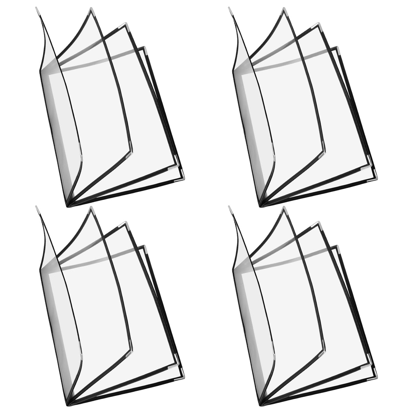 JAPCHET 4 Pack 8.5 X 11 Inch Menu Covers, Restaurant Menu Holder Covers 4 Page 8 View Menu Book Clear Plastic Menu Sleeves with Leather Edge Menu Covers for Restaurants, Hotels and Bars, A4 Size